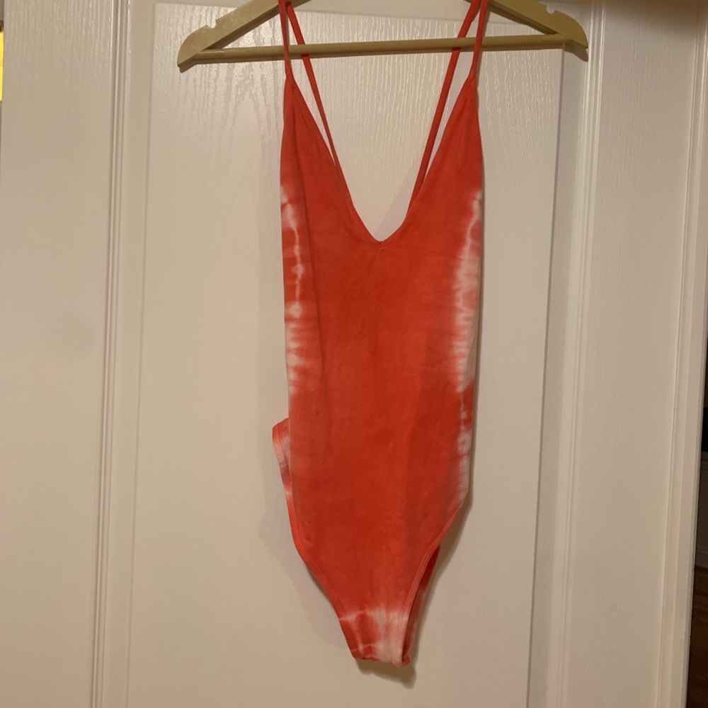 Topshop red and white tie-dye body suit